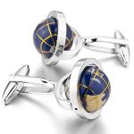 Rhodium Plated Blue Globe Earth Cufflinks