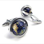 Rhodium Plated Blue Globe Earth Cufflinks