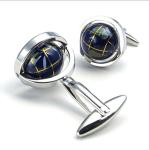 Rhodium Plated Blue Globe Earth Cufflinks