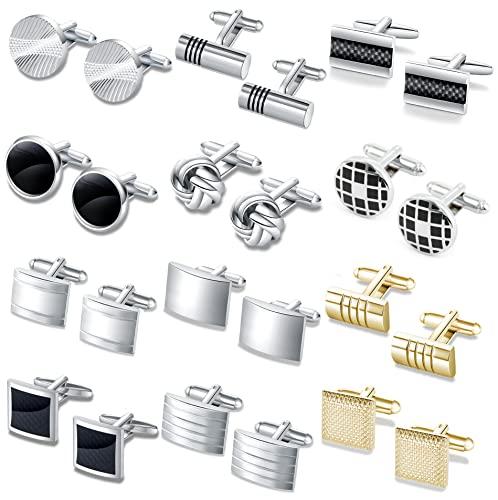 12 Pairs Classic Silver and Black Cufflinks for Men