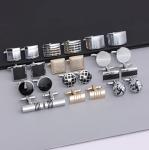 12 Pairs Classic Silver and Black Cufflinks for Men