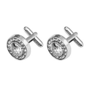 Silver Crystal Tuxedo Cufflinks Set for Men