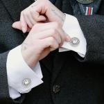Silver Crystal Tuxedo Cufflinks Set for Men