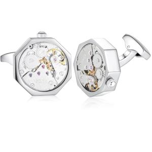 Silver Honey Bear Men's Cufflinks with Watch Movement