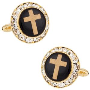 Christian Cross Crystal Silver Cufflinks with Box