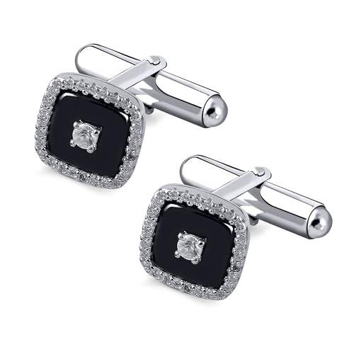 Sterling Silver Square Cufflinks with Cubic Zirconia