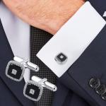 Sterling Silver Square Cufflinks with Cubic Zirconia