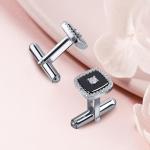 Sterling Silver Square Cufflinks with Cubic Zirconia