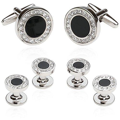Black Onyx Silver Cufflinks and Studs Gift Set
