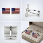 Enamel US Flag Silver Cufflinks for Men