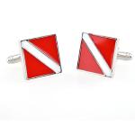 Scuba Diver's Flag Silver Cufflinks with Gift Box