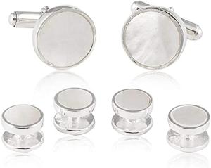 Sterling Silver Mother of Pearl Tuxedo Cufflinks Set