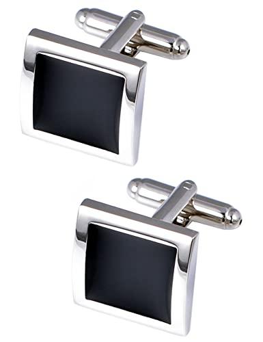Jonwo Silver Black Square Men's Cufflinks Gift Box