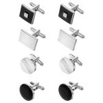 Silver and Black Striped Cufflinks for Men