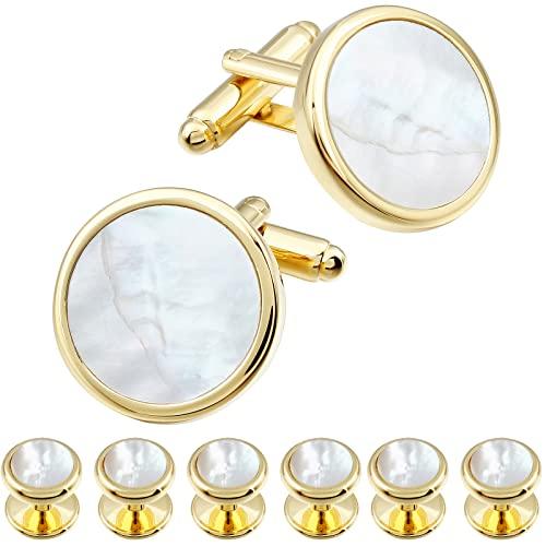 HAWSON Silver Mother of Pearl Cufflinks and Studs Set