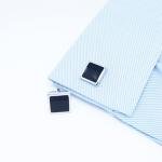 Jonwo Silver Black Square Men's Cufflinks Gift Box
