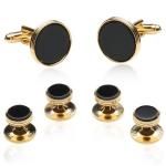Black Onyx Gold Tone Cufflinks and Studs Set