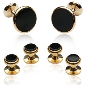 Men's Silver Cufflinks with Black Onyx Accents