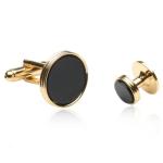 Black Onyx Gold Tone Cufflinks and Studs Set