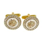Elegant Silver Lion Head Cufflinks with Rhinestones