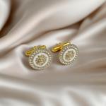 Elegant Silver Lion Head Cufflinks with Rhinestones