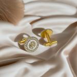 Elegant Silver Lion Head Cufflinks with Rhinestones