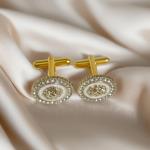 Elegant Silver Lion Head Cufflinks with Rhinestones