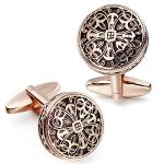Vintage Rose Gold Enamel Carbon Fiber Cufflinks Set