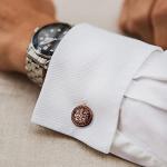 Vintage Rose Gold Enamel Carbon Fiber Cufflinks Set