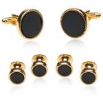 Onyx and Gold Ribbed Cufflink Set
