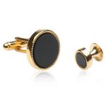 Onyx and Gold Ribbed Cufflink Set