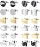 12 Pairs Classic Silver Black Gold Striped Cufflinks