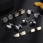 12 Pairs Classic Silver Black Gold Striped Cufflinks