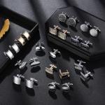 12 Pairs Classic Silver Black Gold Striped Cufflinks