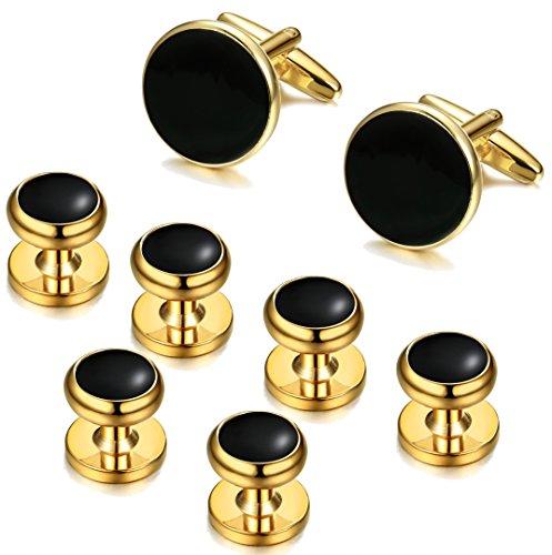 Stylish Black & Gold Stainless Steel Cufflinks Set