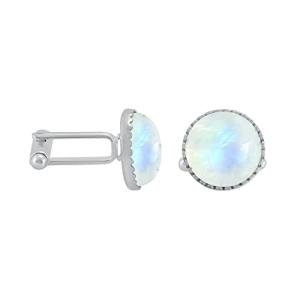 Moonstone Silver Cufflinks - Round White Gemstone