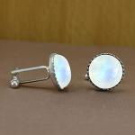 Moonstone Silver Cufflinks - Round White Gemstone