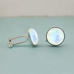 Moonstone Silver Cufflinks - Round White Gemstone