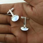 Moonstone Silver Cufflinks - Round White Gemstone