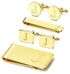 Gold Initial Cufflinks and Tie Clip Set