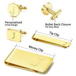 Gold Initial Cufflinks and Tie Clip Set