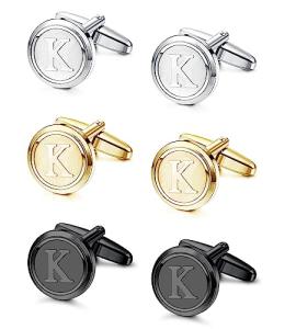 Silver Initial Cufflinks Set for Men, 3 Pairs