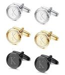 Silver Initial Cufflinks Set for Men, 3 Pairs