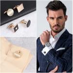 Classic Silver Cufflinks Set for Men, 4 Pairs