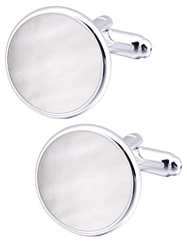 Jonwo Silver Round Mother of Pearl Cufflinks
