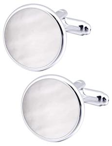 Jonwo Silver Round Mother of Pearl Cufflinks