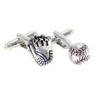 Baseball and Glove Mitt Silver Cufflinks Set