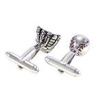 Baseball and Glove Mitt Silver Cufflinks Set
