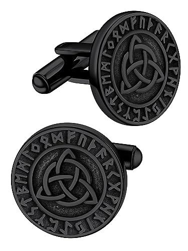 Sturdy Black Silver Triangle Celtic Cufflinks for Men
