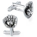 Men's Baseball Silver Cufflinks and Tie Bar Set